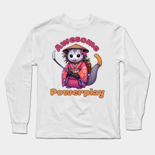 Ice hockey possum Long Sleeve T-Shirt by Japanese Fever